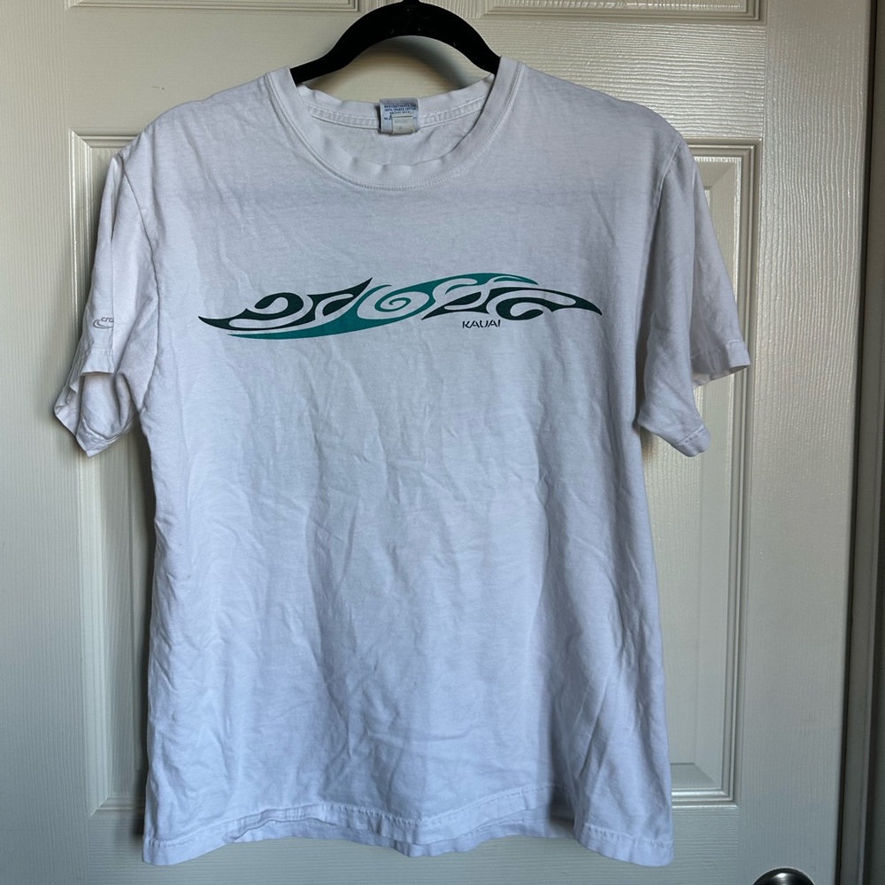 Kalani White Graphic Tee with Blue Accents